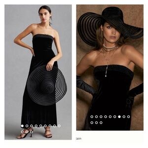 PAYAL JAIN x Anthropologie Black Velvet Beaded Strapless Maxi Dress Large NWT